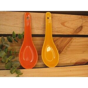 Vintage Ceramic Chinese Soup Spoons – Vibrant Orange & Yellow Asian Decor